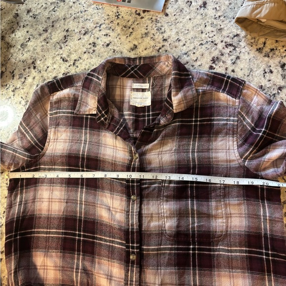 Women’s American Eagle button up soft plaid shirt L boyfriend fit western y2k - Picture 5 of 9
